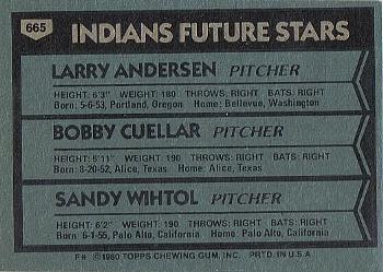 1980 Topps #665 Indians Future Stars (Larry Andersen / Bobby Cuellar / Sandy Wihtol) Back