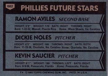 1980 Topps #682 Phillies Future Stars (Ramon Aviles / Dickie Noles / Kevin Saucier) Back