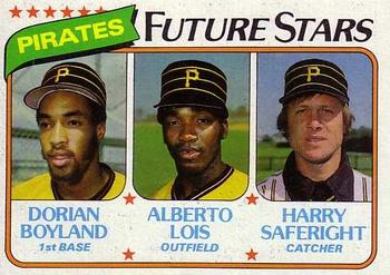 1980 Topps #683 Pirates Future Stars (Dorian Boyland / Alberto Lois / Harry Saferight) Front