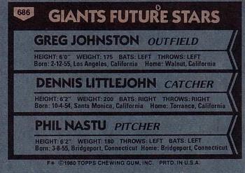 1980 Topps #686 Giants Future Stars (Greg Johnston / Dennis Littlejohn / Phil Nastu) Back