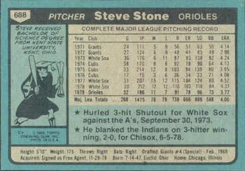 1980 Topps #688 Steve Stone Back