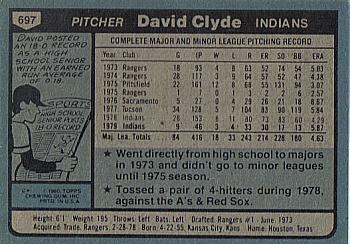 1980 Topps #697 David Clyde Back