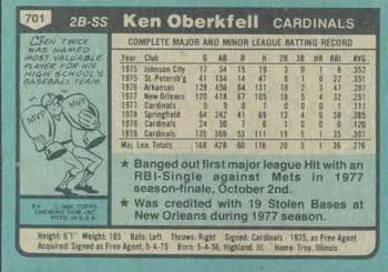 1980 Topps #701 Ken Oberkfell Back