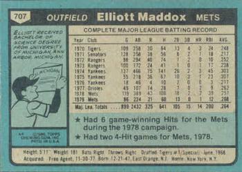 1980 Topps #707 Elliott Maddox Back