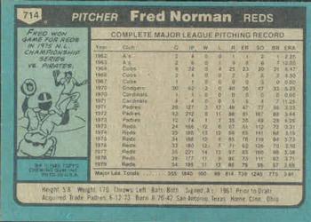 1980 Topps #714 Fred Norman Back