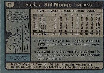 1980 Topps #74 Sid Monge Back