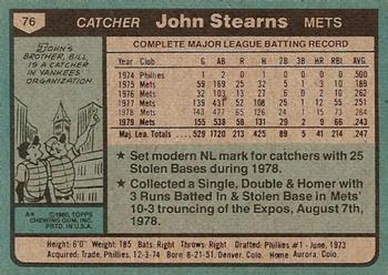 1980 Topps #76 John Stearns Back