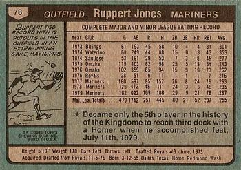1980 Topps #78 Ruppert Jones Back