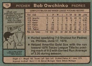 1980 Topps #79 Bob Owchinko Back