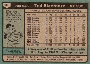 1980 Topps #81 Ted Sizemore Back