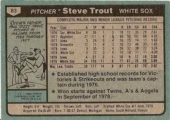 1980 Topps #83 Steve Trout Back
