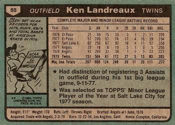 1980 Topps #88 Ken Landreaux Back
