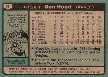 1980 Topps #89 Don Hood Back