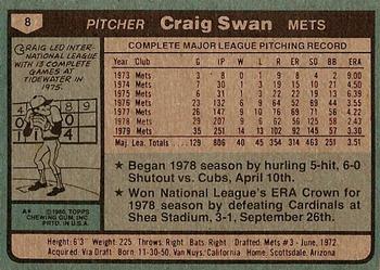 1980 Topps #8 Craig Swan Back