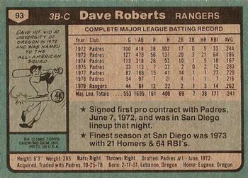 1980 Topps #93 Dave Roberts Back