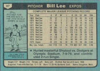 1980 Topps #97 Bill Lee Back