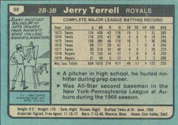 1980 Topps #98 Jerry Terrell Back