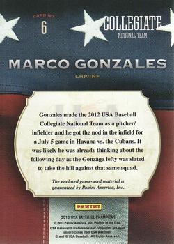 2013 Panini USA Baseball Champions - Game Gear Bats #6 Marco Gonzales Back