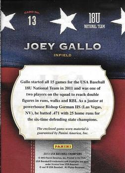 2013 Panini USA Baseball Champions - Game Gear Jerseys #13 Joey Gallo Back