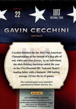 2013 Panini USA Baseball Champions - Game Gear Jerseys #22 Gavin Cecchini Back
