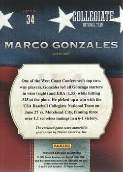 2013 Panini USA Baseball Champions - Game Gear Jerseys #34 Marco Gonzales Back