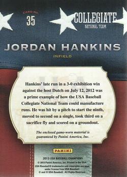 2013 Panini USA Baseball Champions - Game Gear Jerseys #35 Jordan Hankins Back