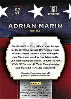 2013 Panini USA Baseball Champions - Game Gear Jerseys #57 Adrian Marin Back