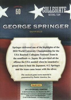 2013 Panini USA Baseball Champions - Game Gear Jerseys #60 George Springer Back
