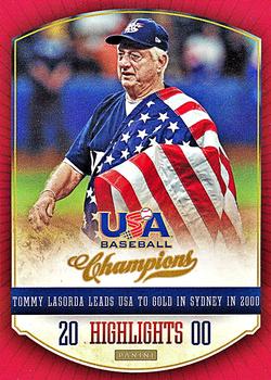 2013 Panini USA Baseball Champions - Highlights #4 Tommy Lasorda Leads USA to Gold in Sydney in 2000 Front