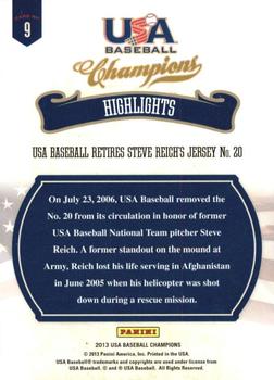 2013 Panini USA Baseball Champions - Highlights #9 USA Baseball Retires Steve Reich's Jersey No. 20 Back