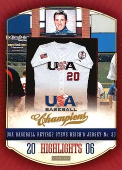 2013 Panini USA Baseball Champions - Highlights #9 USA Baseball Retires Steve Reich's Jersey No. 20 Front