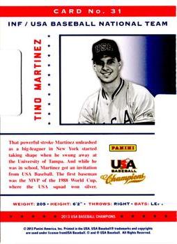 2013 Panini USA Baseball Champions - Legends Certified Die Cuts #31 Tino Martinez Back