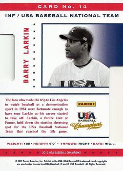 2013 Panini USA Baseball Champions - Legends Certified Die Cuts Mirror Green #14 Barry Larkin Back