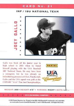 2013 Panini USA Baseball Champions - Legends Certified Die Cuts Mirror Green #21 Joey Gallo Back