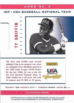 2013 Panini USA Baseball Champions - Legends Certified Die Cuts Mirror Red #3 Ty Griffin Back
