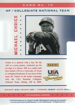 2013 Panini USA Baseball Champions - Legends Certified Die Cuts Mirror Red #10 Michael Choice Back