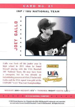 2013 Panini USA Baseball Champions - Legends Certified Die Cuts Mirror Red #21 Joey Gallo Back
