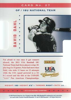 2013 Panini USA Baseball Champions - Legends Certified Die Cuts Mirror Red #27 David Dahl Back