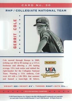 2013 Panini USA Baseball Champions - Legends Certified Die Cuts Mirror Red #30 Gerrit Cole Back