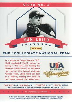 2013 Panini USA Baseball Champions - National Team Certified Signatures #3 Dan Child Back