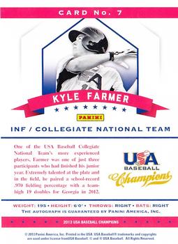 2013 Panini USA Baseball Champions - National Team Certified Signatures Mirror Black #7 Kyle Farmer Back