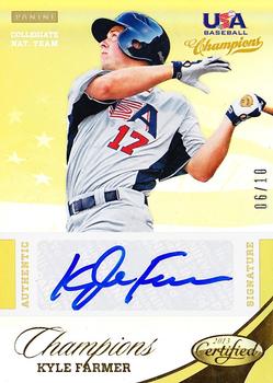 2013 Panini USA Baseball Champions - National Team Certified Signatures Mirror Gold #7 Kyle Farmer Front