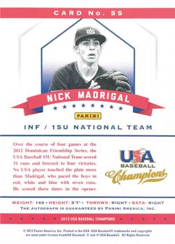 2013 Panini USA Baseball Champions - National Team Certified Signatures Mirror Gold #55 Nick Madrigal Back