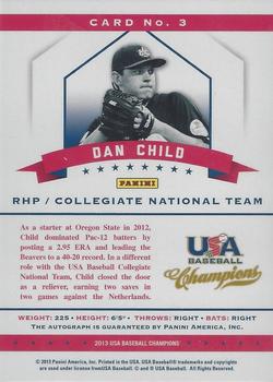 2013 Panini USA Baseball Champions - National Team Certified Signatures Mirror Red #3 Dan Child Back