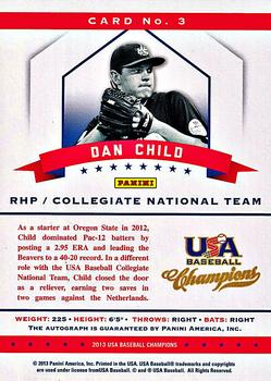 2013 Panini USA Baseball Champions - National Team Certified Signatures Red Ink #3 Dan Child Back