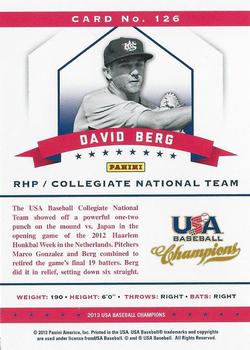 2013 Panini USA Baseball Champions - National Team Mirror Blue #126 David Berg Back