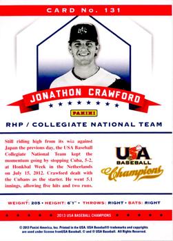 2013 Panini USA Baseball Champions - National Team Mirror Blue #131 Jonathon Crawford Back