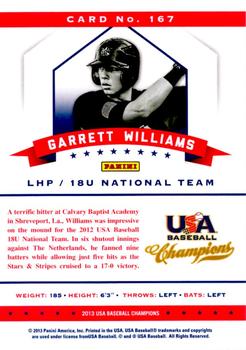 2013 Panini USA Baseball Champions - National Team Mirror Blue #167 Garrett Williams Back