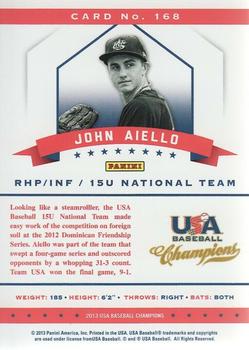 2013 Panini USA Baseball Champions - National Team Mirror Blue #168 John Aiello Back