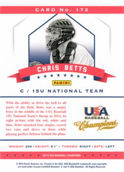 2013 Panini USA Baseball Champions - National Team Mirror Blue #172 Chris Betts Back